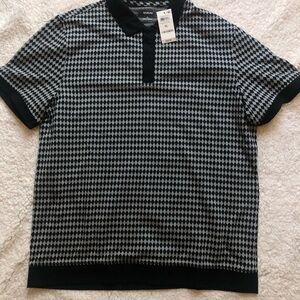 Alfani Black and White Patterned Polo Shirt